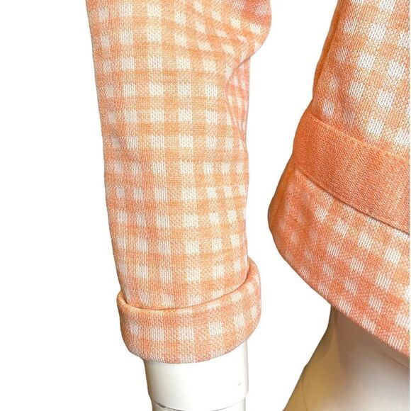 Vintage 1960s Plaid Nehru Jacket Small Peach White Retro - Picture 4 of 11